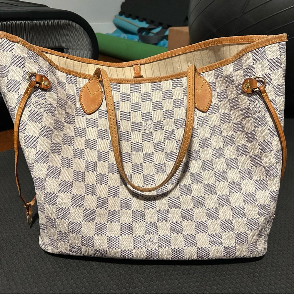 Louis Vuitton White and Tan Tote Bag with Vachetta Leather